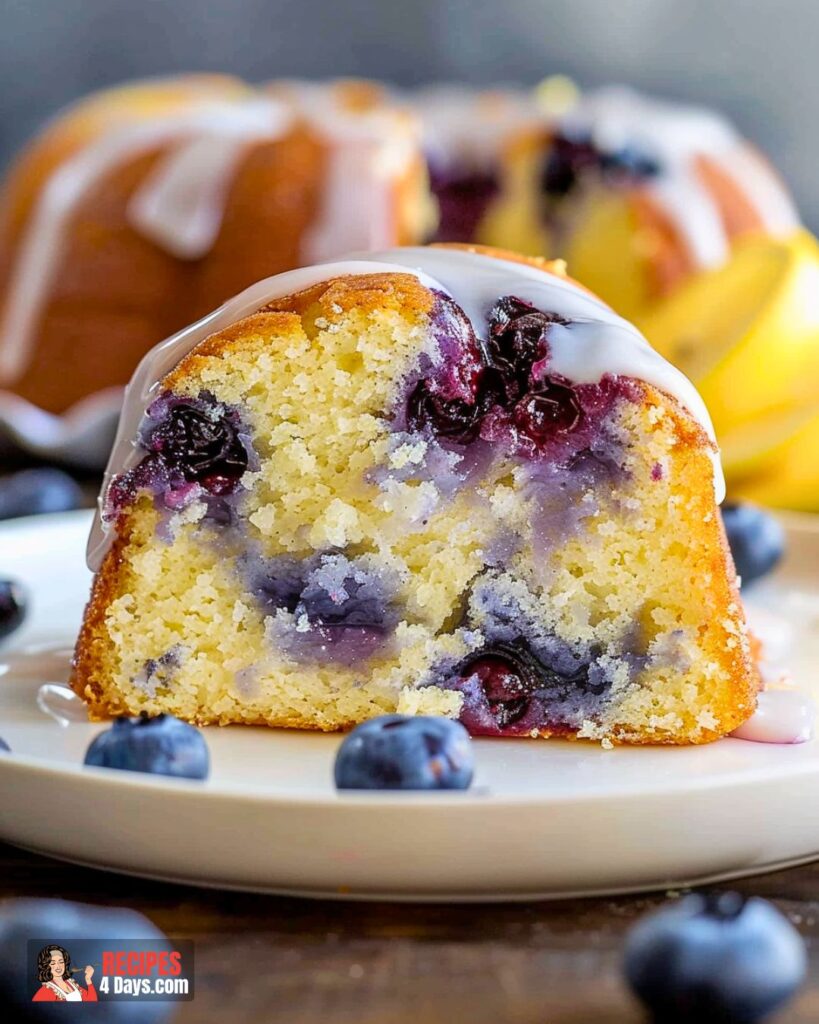 A slice of Lemon Blueberry Pound Cake