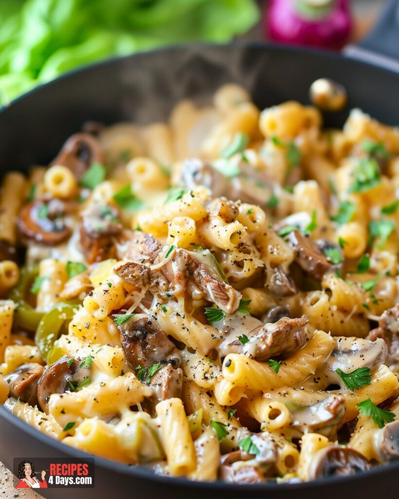 Making Philly Cheesesteak Pasta