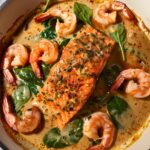 Saucy Salmon and Shrimp in Coconut Milk With Spinach Recipe