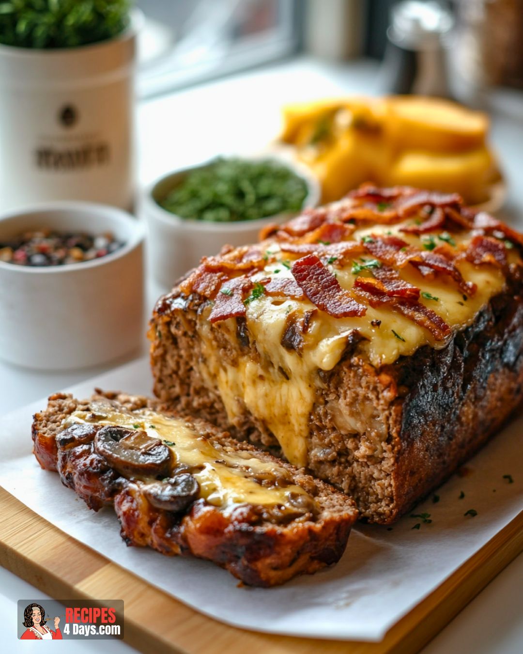 Bacon Mushroom Swiss Meatloaf Recipe