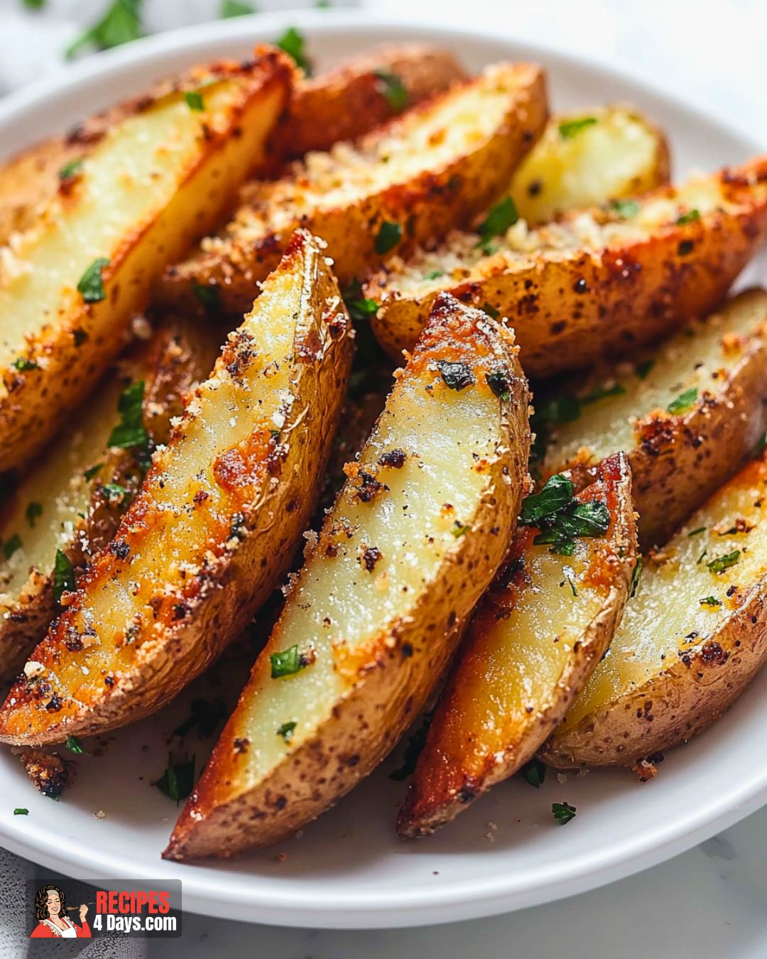 Baked Garlic Parmesan Potato Wedges Recipe