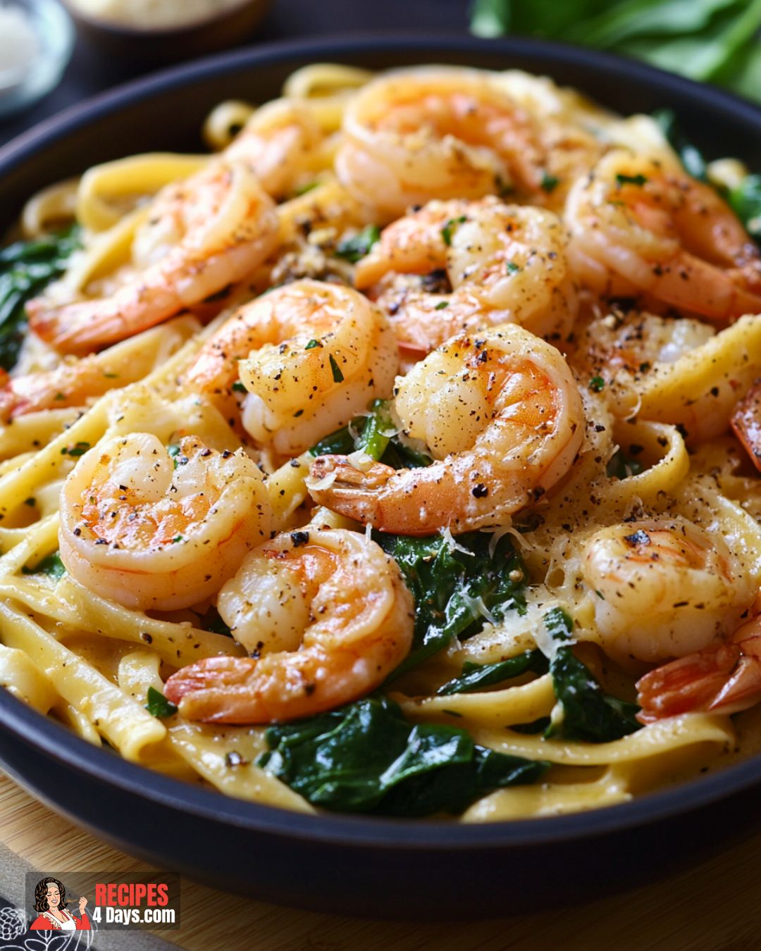 Making Creamy One-Pot Spinach Shrimp Pasta