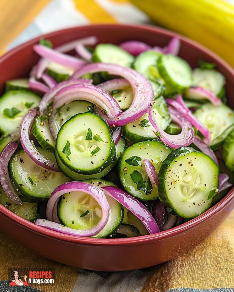 Serving Fresh Cucumber Side Salad with Red Onions 