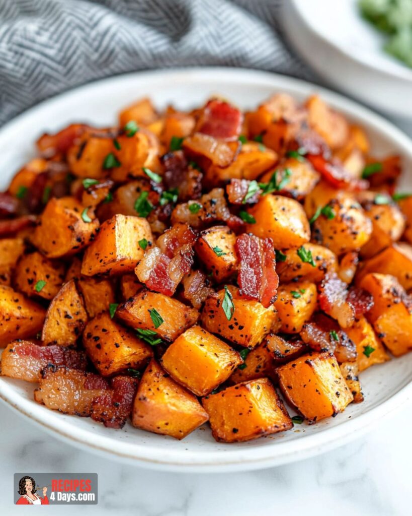 Making Maple Bacon Sweet Potato Hash 