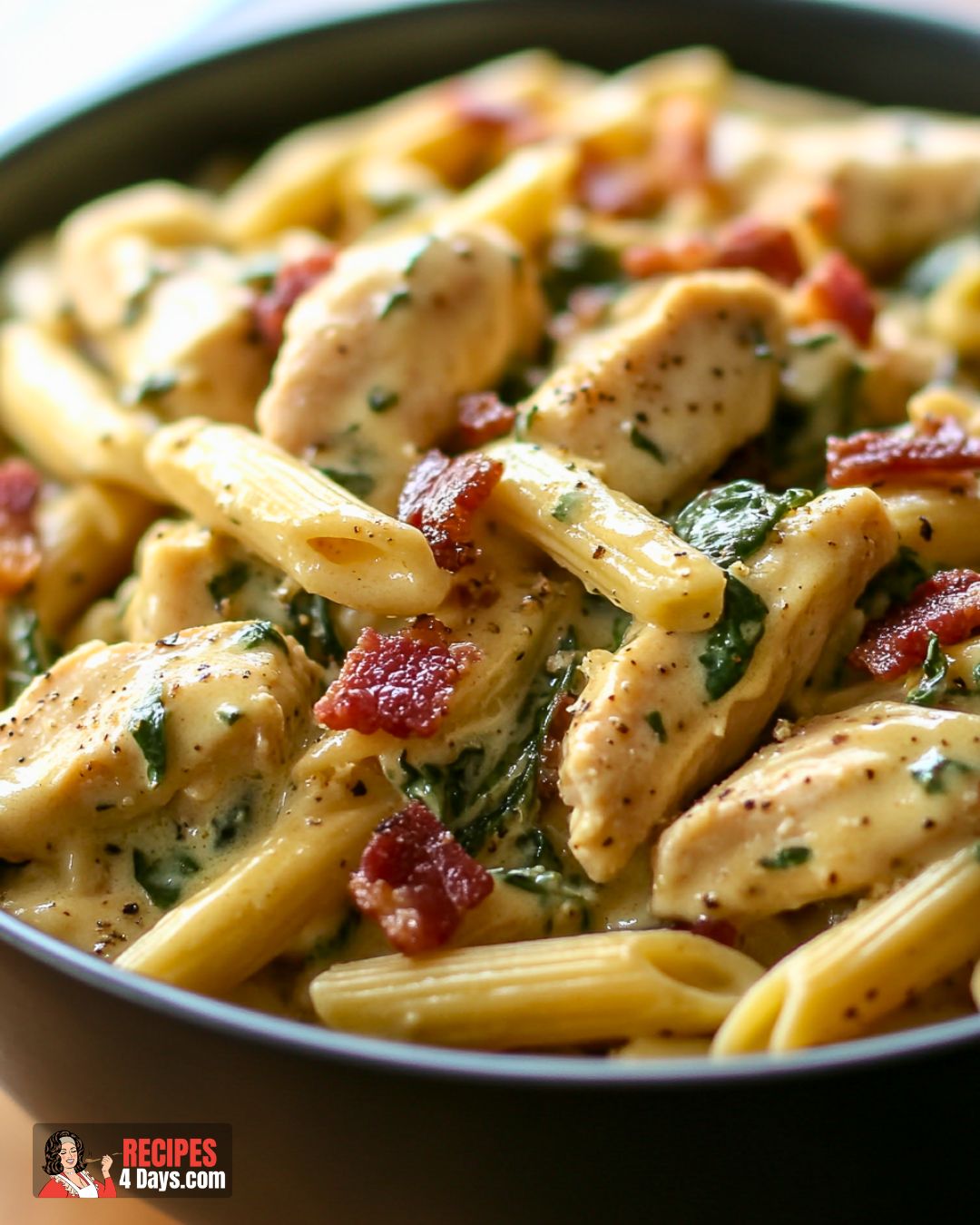 One-Pot Chicken Spinach Bacon Alfredo Recipe