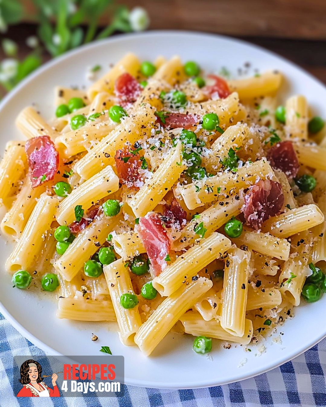 Pasta with Prosciutto and Peas in Parmesan Cream Sauce Recipe