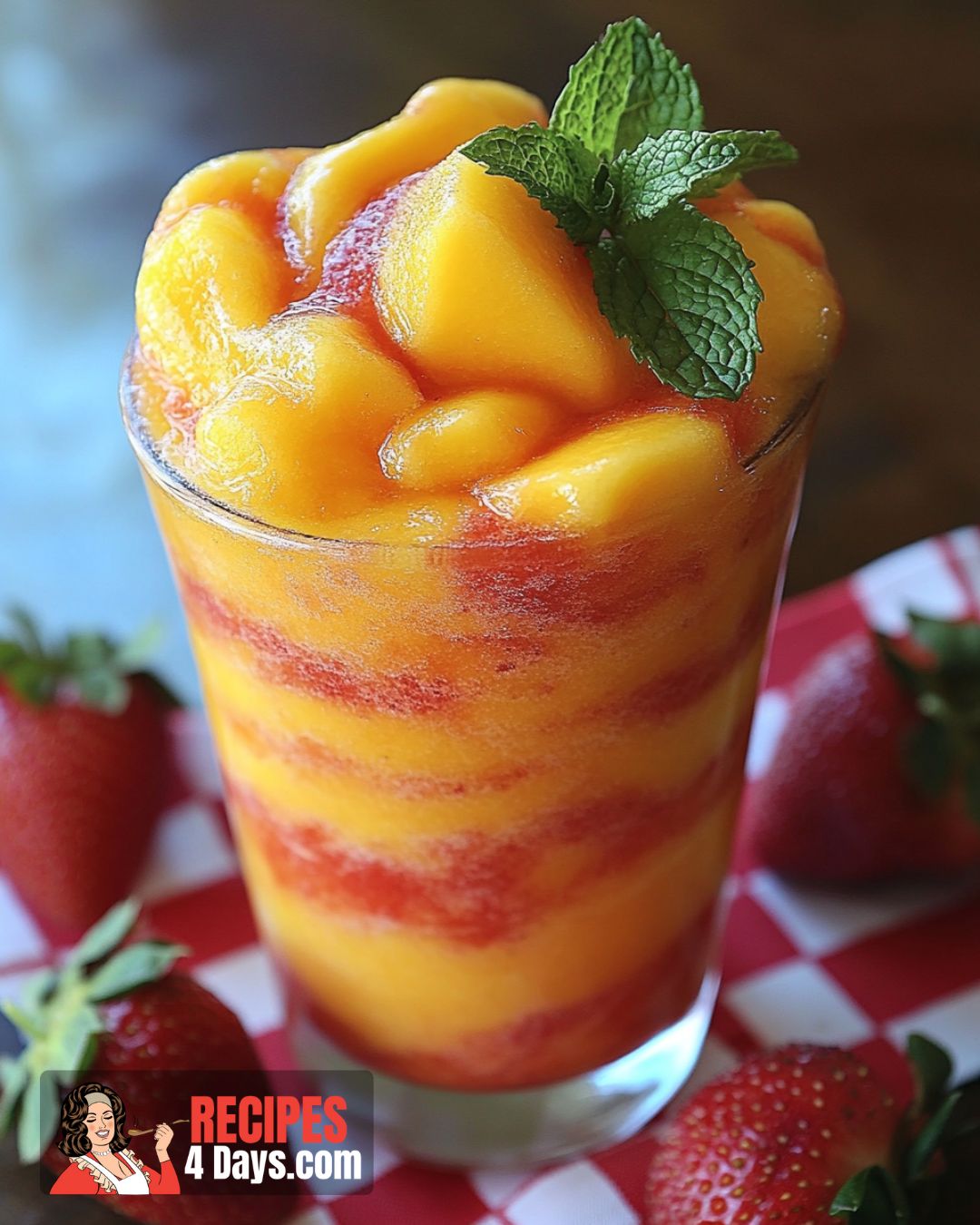 Fresh Mango Strawberry Swirled Slushies Recipe