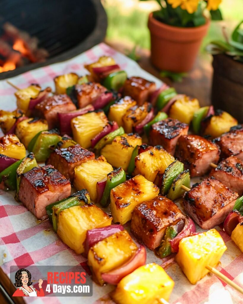 Making Hawaiian Grilled Shish Kabobs with Ham