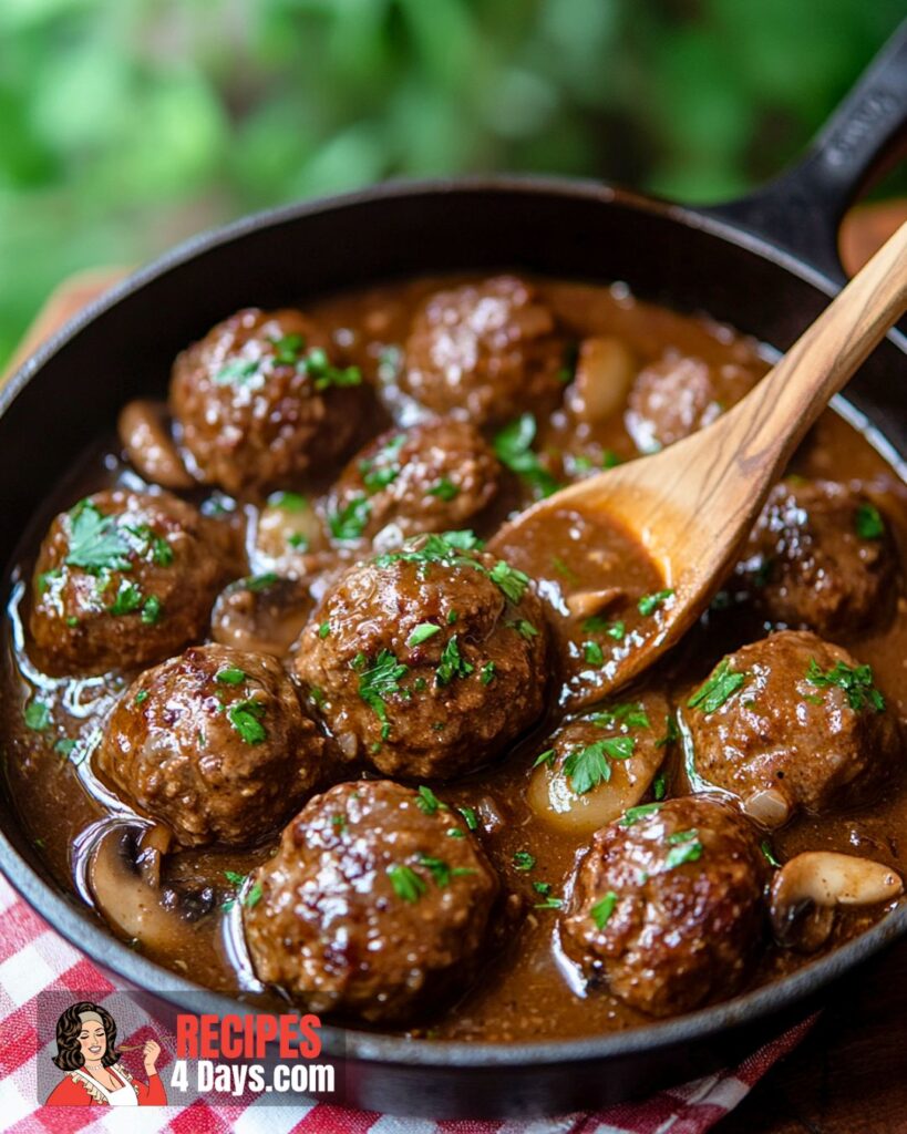 Salisbury Steak Meatballs with Hearty Mushroom Gravy Recipe