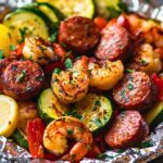 Shrimp, Zucchini and Spicy Italian Sausage Foil Pack Recipe