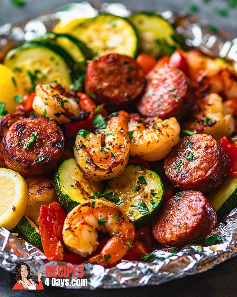 Shrimp, Zucchini and Spicy Italian Sausage Foil Pack Recipe