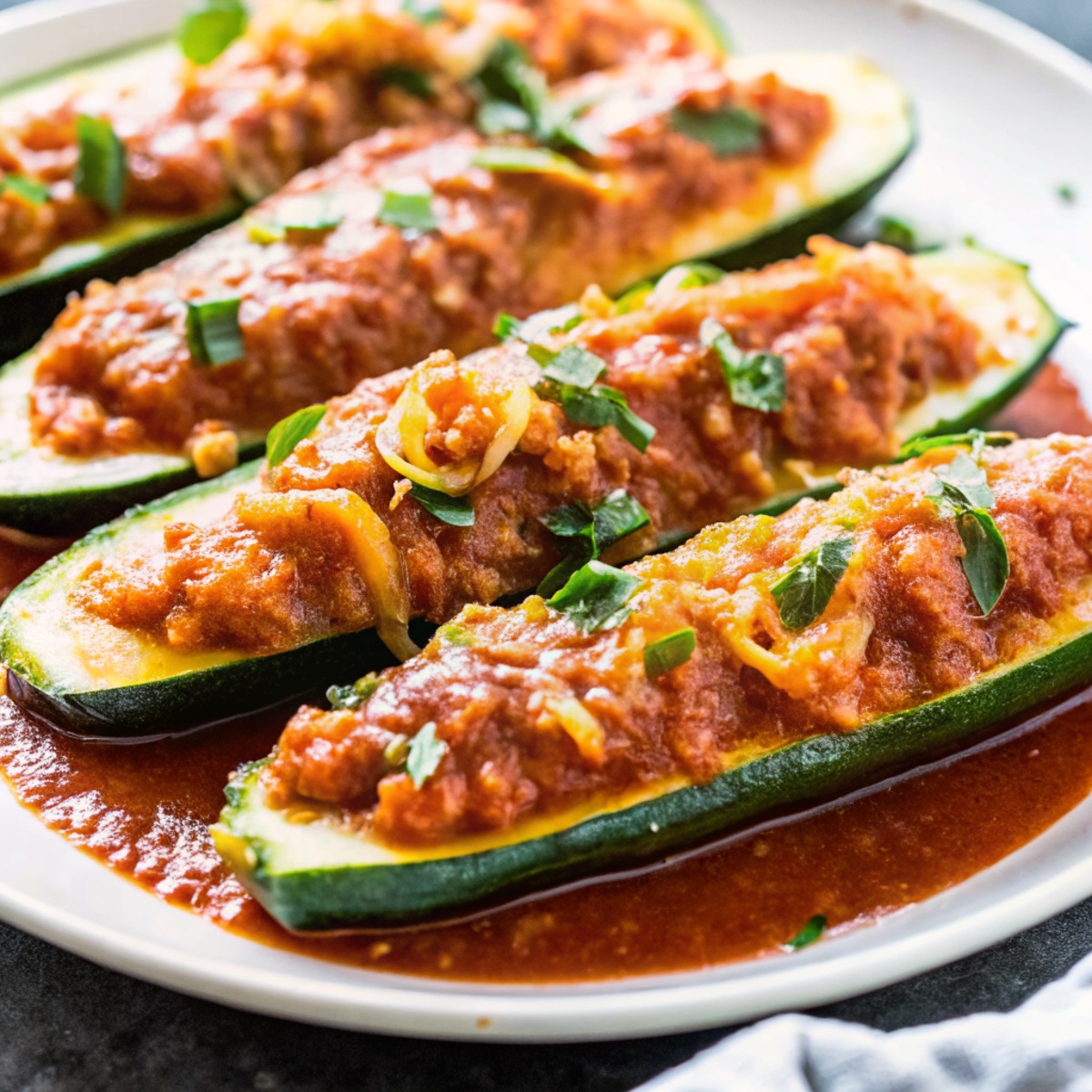 Air Fryer Stuffed Zucchini Boats With Sausage