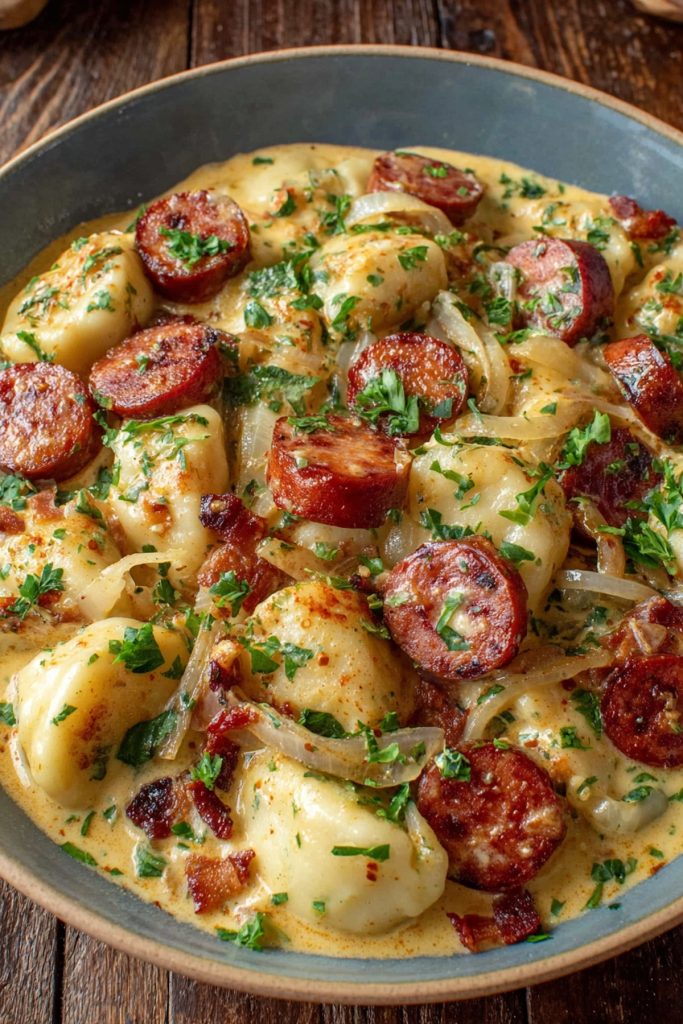 Crockpot Pierogi Casserole With Kielbasa