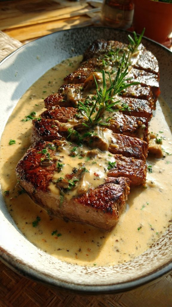 Juicy Steak with Creamy Garlic Sauce