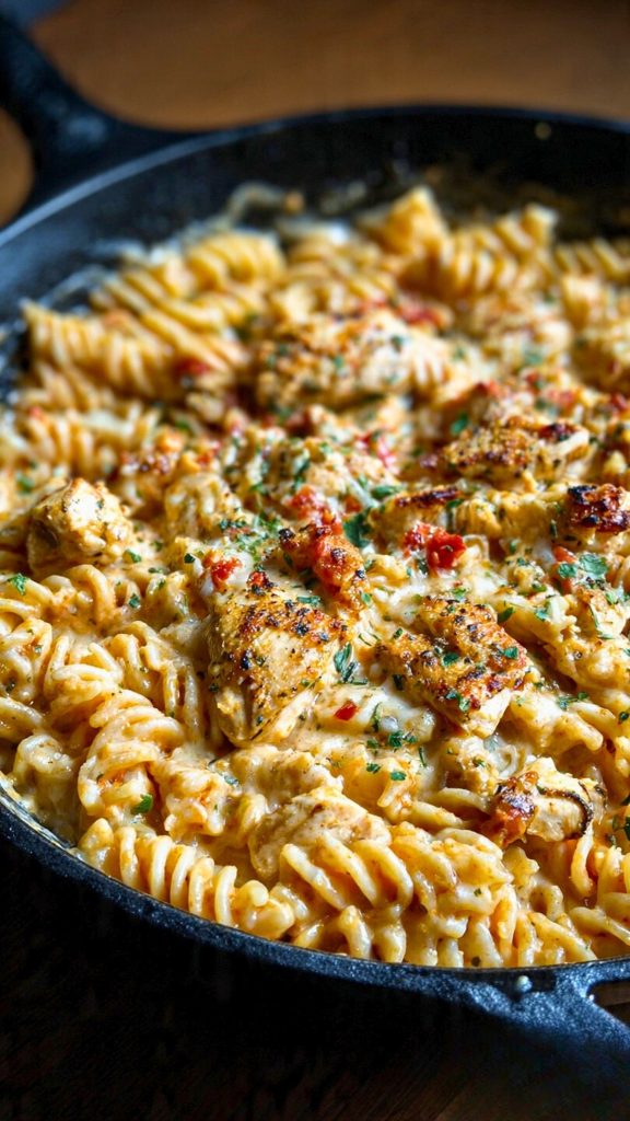 Cheesy Cajun Garlic Chicken Rotini Skillet