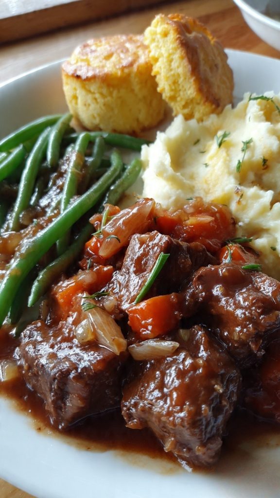 Tender Pot Roast Over Mashed Potatoes & Gravy – Cozy Sunday Dinner Favorite